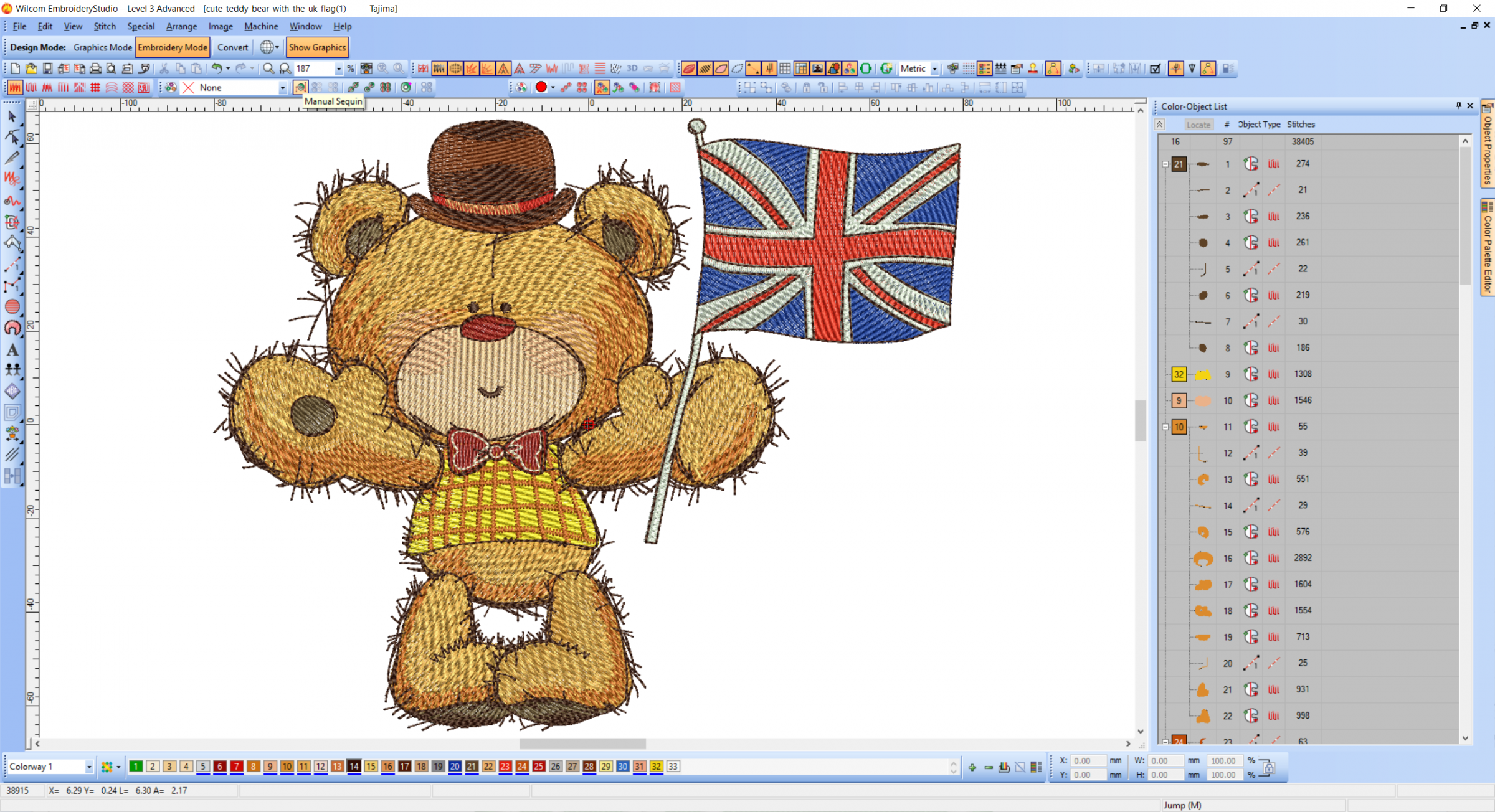 Teddy bear with union jack embrodiery design preview