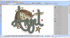 Angel embroidery design preview digitizing.