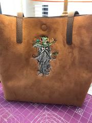 Unique Root Man Embroidery Design Suede Bag: Showcase Artistic Flair