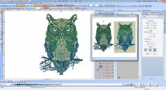 Tribal Owl embroidery design screen shot at Wilcom software