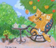 Fox in garden dink tea