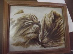 Two loving kittens embroidered In frame