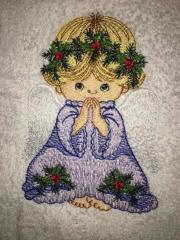 Praying angel with white wings embroidery design