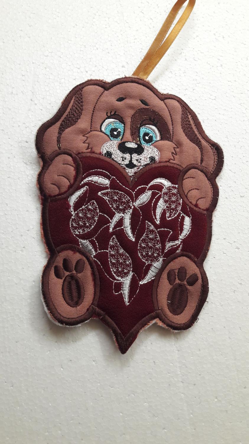 Dog  with heart free embroidery design
