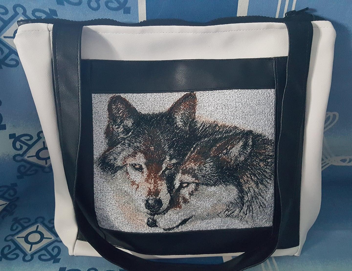 Express Wild Spirit with Stunning Embroidered Bag Featuring Wolf Pair