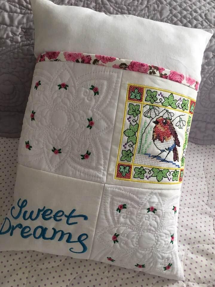 Embroidered cushion with spring bird free design