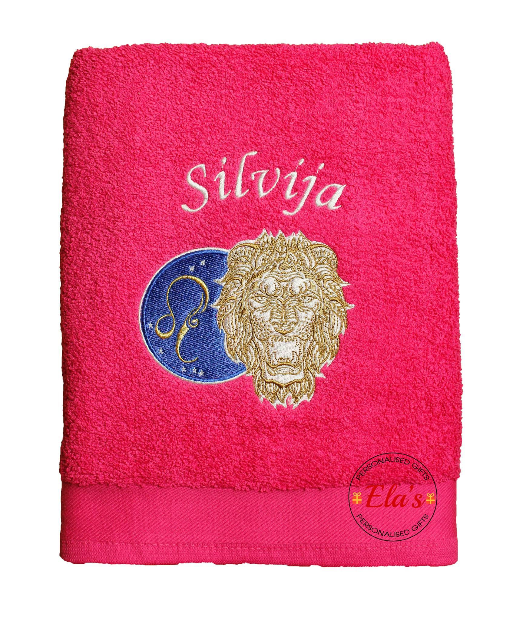 Embroidered towel Leo zodiac sign