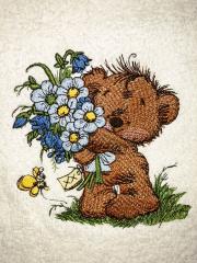 Bear with big bouquet embroidery design