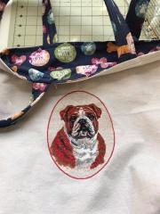 Enhance Wardrobe with Unique Textile Bag Featuring a Sad Dog Portrait