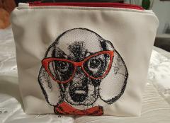 Stylish Bag Dog in Red Glasses Free Embroidery Design - Unique Touch