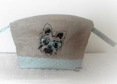 White Terrier Embroidered Cosmetic Bag for Sophisticated Fashionista
