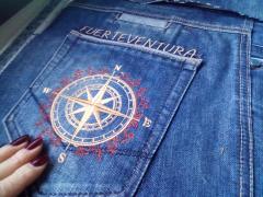 Embroidered jeans pocket wind rose free design