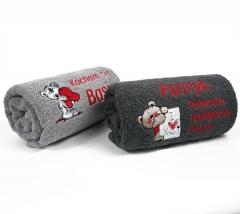 Embroidered towels with bears and hearts
