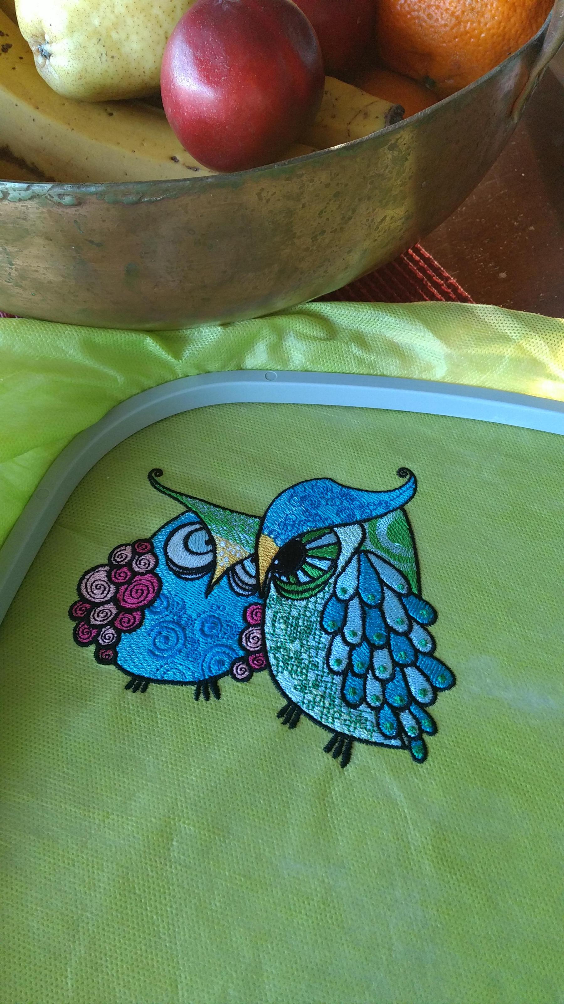 Grouсhy owls embroidery design in kitchen