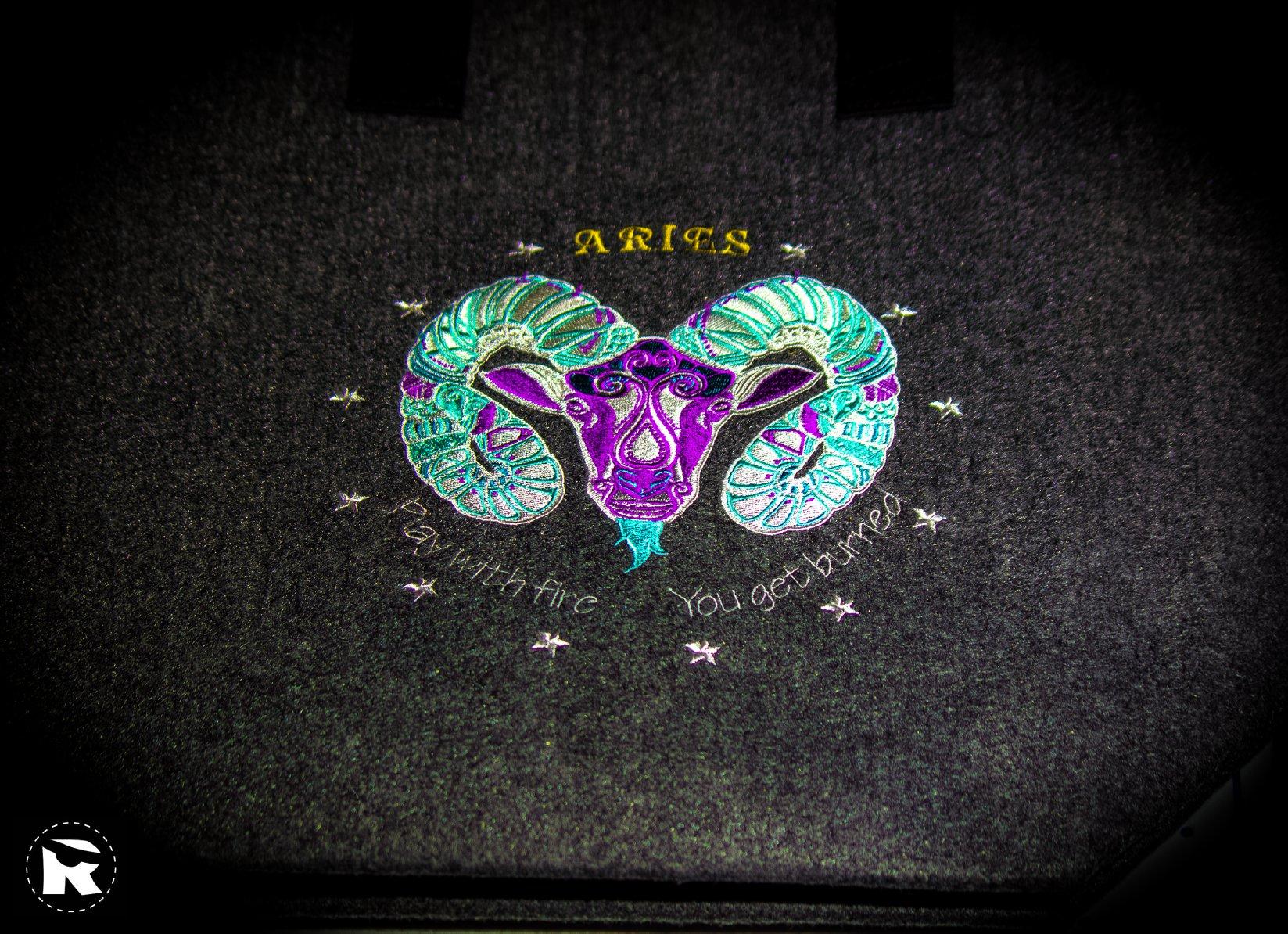Aries Zodiac sign embroidery design