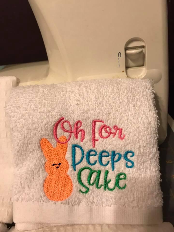 Embroidered towel with Oh for deeps sake free design