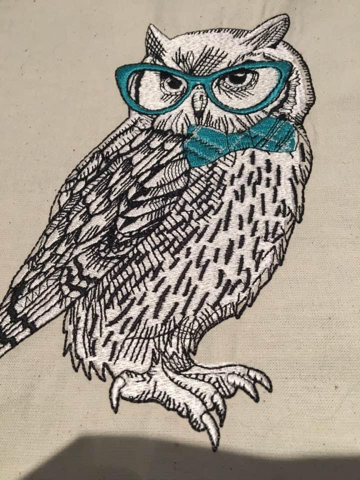 Polar owl in glasses embroidery design
