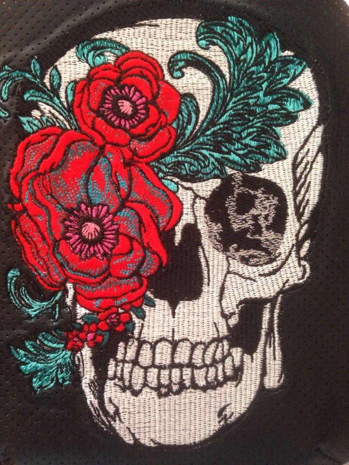 Skull and peony embroidery design