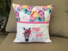 Embroidered cushion with zebra in glasses free design