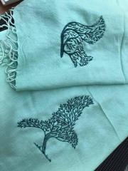 Embroidered scarf tree bird and squirrel design