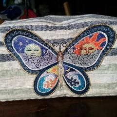 Embroidered towel with night and day butterfly free design