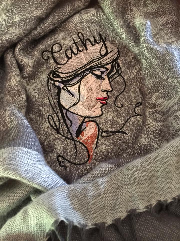 Embroidered scarf woman's face