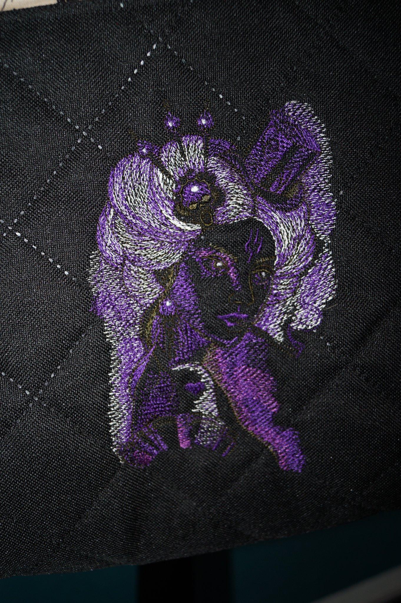 Visious woman in violet embroidery design
