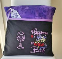 Embroidered cushion with glass of wine free design