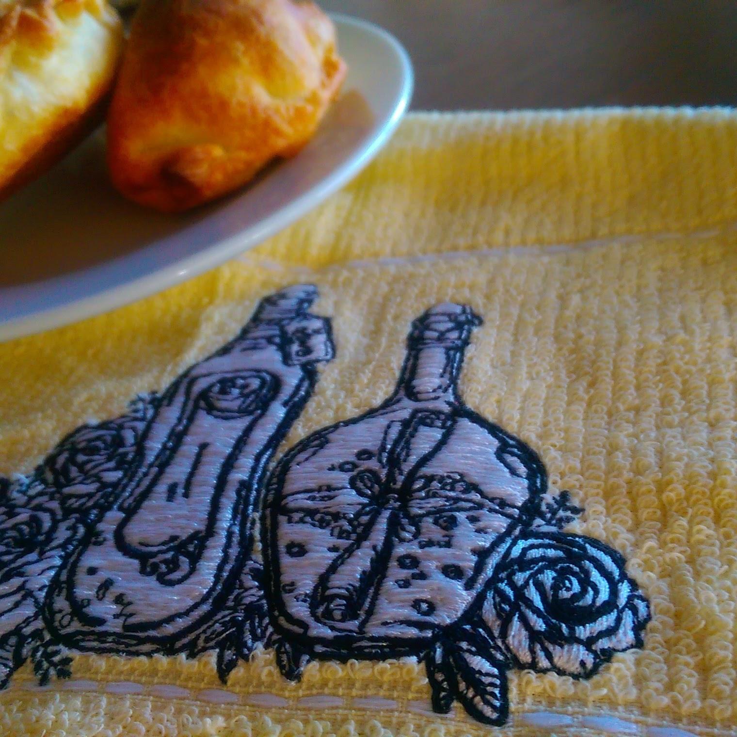 Bottles and flowers embroidered napkin