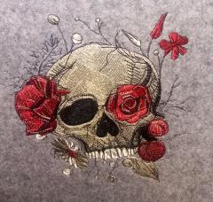 Skull with flowers embroidery design