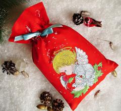 Adorable Textile Gift Bag with Little Christmas Angel Design
