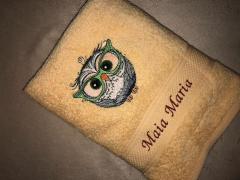 Embroidered towel funny owl design