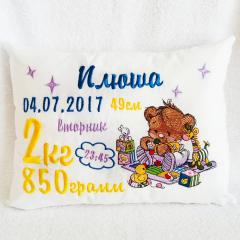 Embroidered cushion with playing bear design