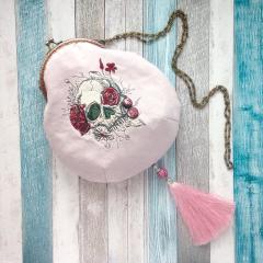 Delicacy Boldness Skull with Peony Mask Embroidery on Shoulder Bag