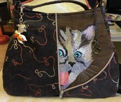 Adorable Embroidered Bag with Curious Kitten Design
