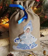 Charming Embroidered Gift Bag with Snow Maiden Design