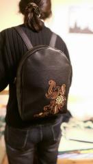 Leather Backpack firebird in flowers embroidery design