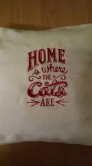 Embroidered pillow Home is where the cats are