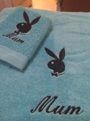 Embroidered towels with playboy logo