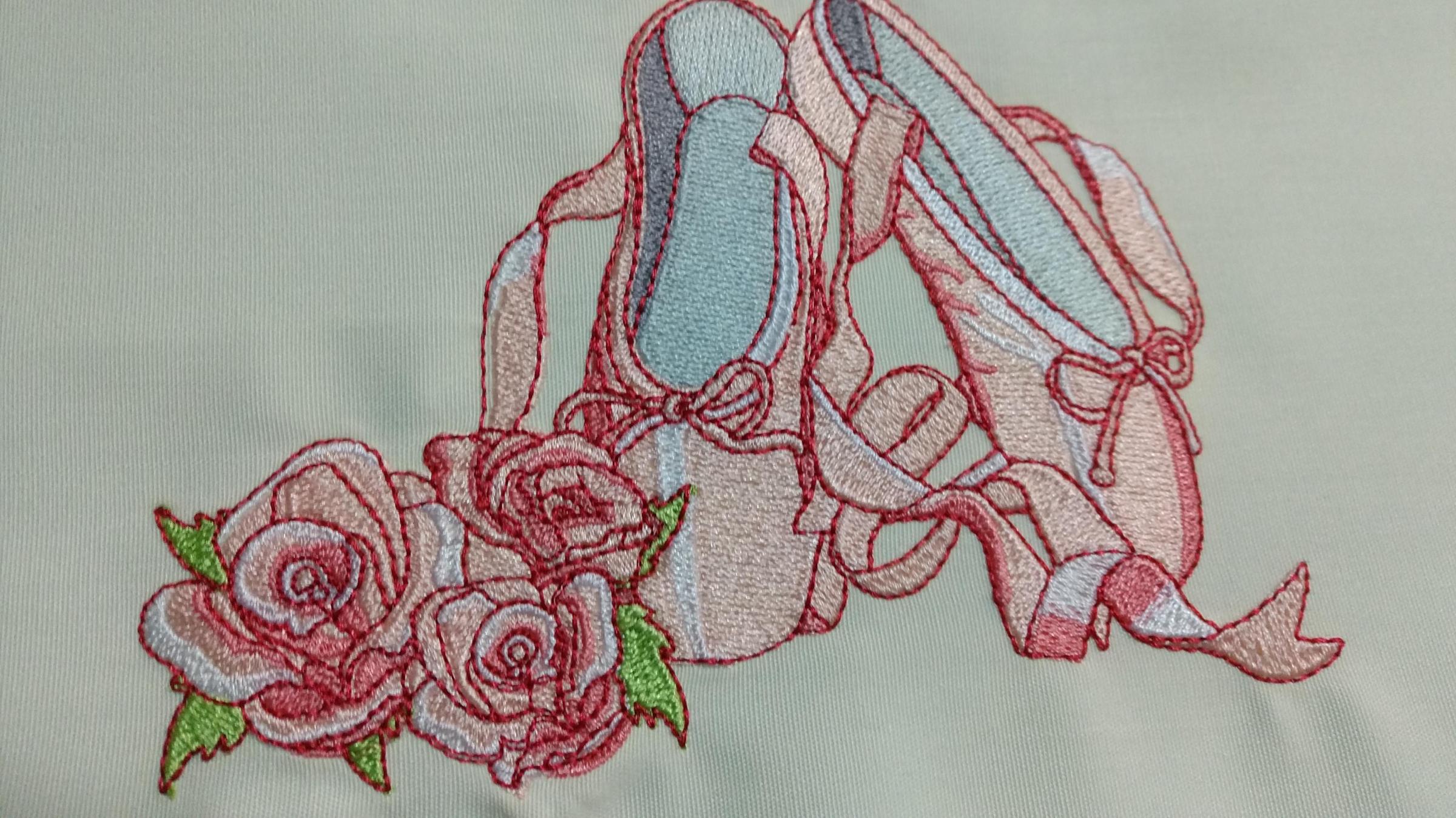 Ballet shoes and roses embroidery design - Woman's embroidery 