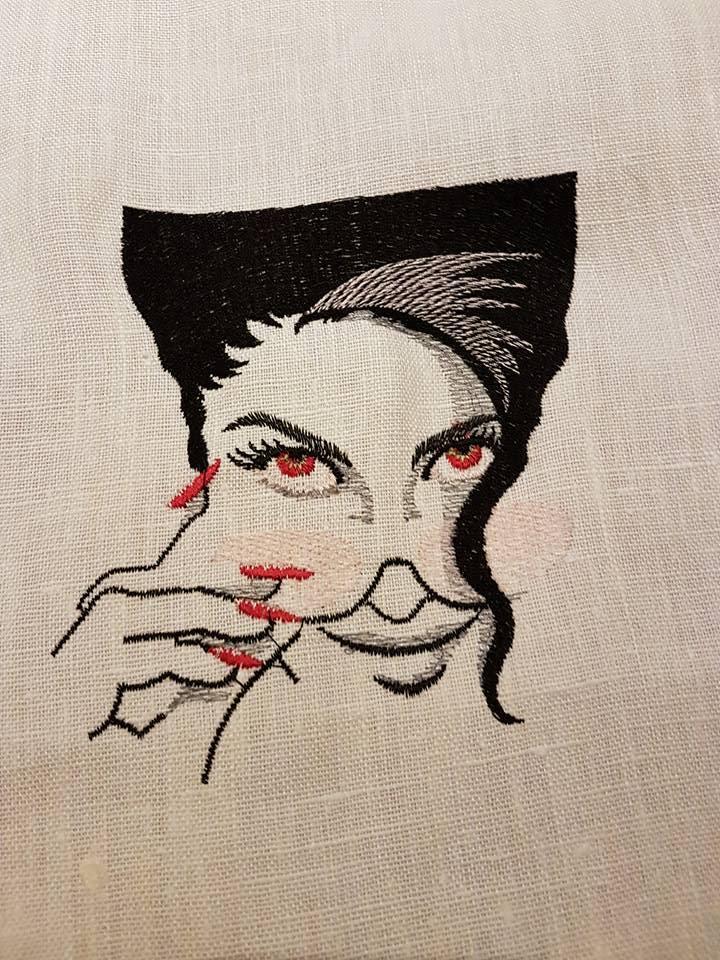 Woman in sunglasses embroidery design