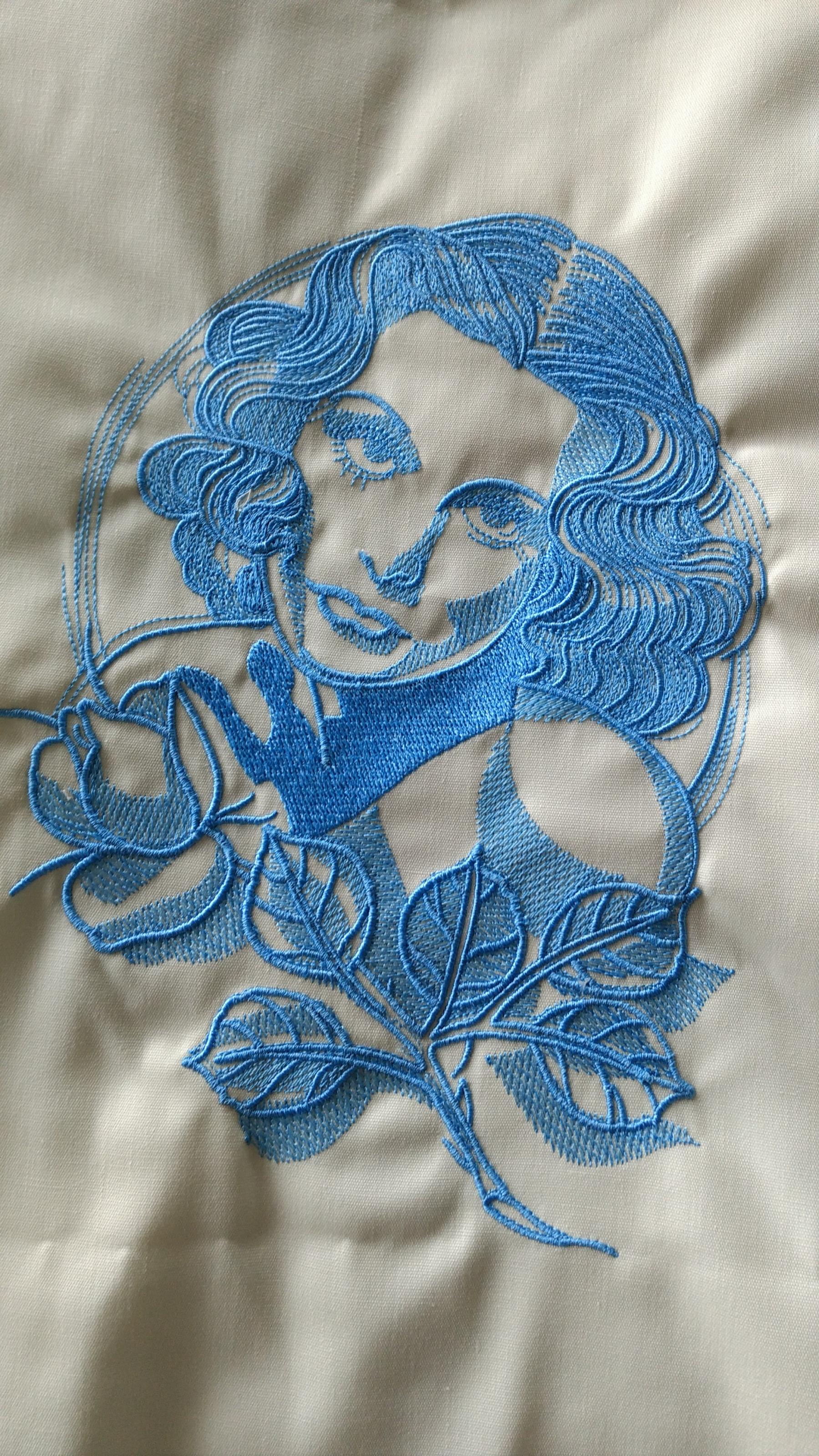 Woman with flower embroidery design