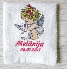 Embroidered towel with little angel design