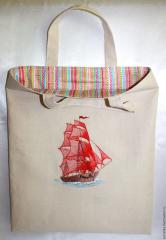 Explore the Enchanting Bag with Red Sails Ship Free Embroidery Design