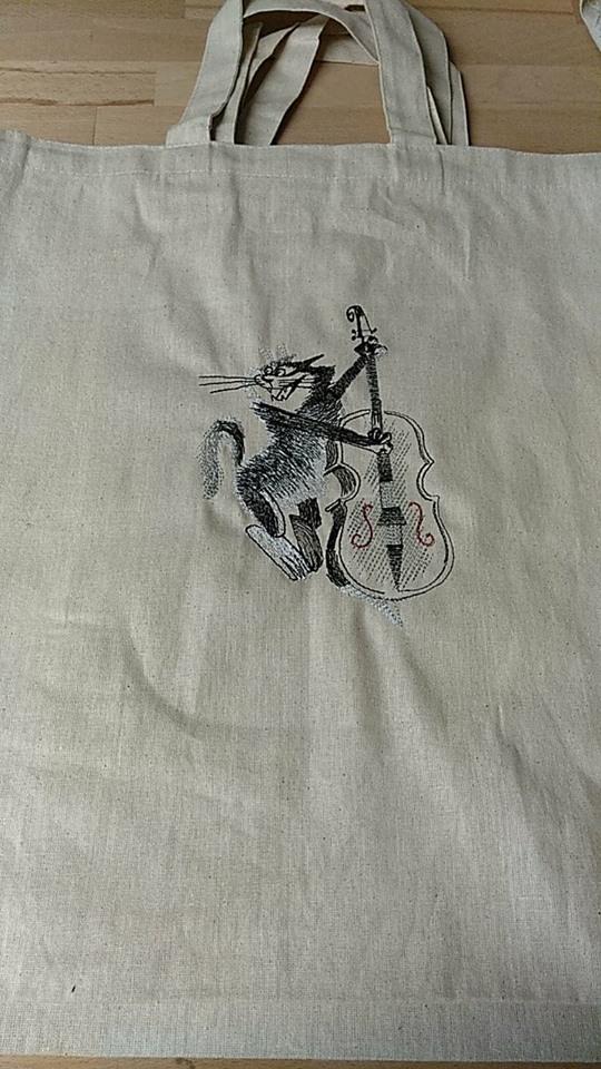 Jazz Up Your Style with the Embroidered Bag Featuring Cat and Contrabass Free Design