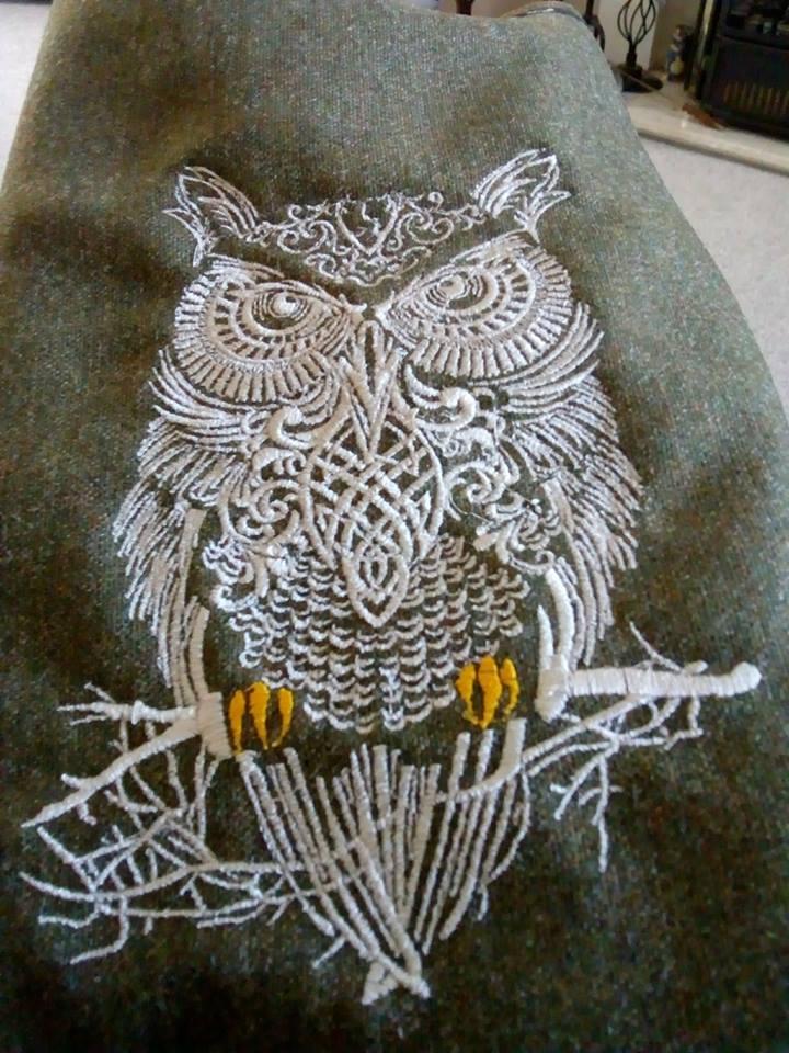 Tribal forest owl embroidery design