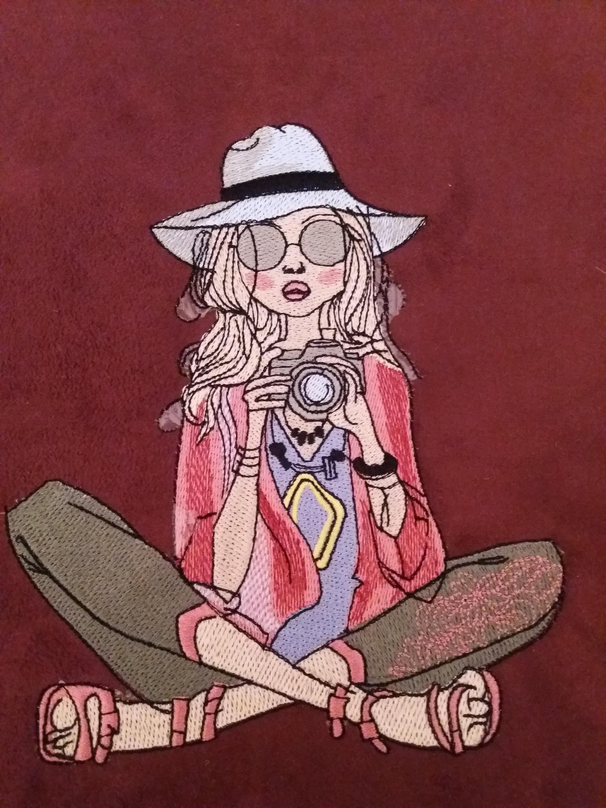 Lady photographer embroidery design