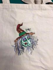 Cotton Bag Featuring Striking Ugly Witch Embroidery Design