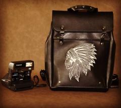Indian Skull Embroidered Leather Backpack: A Bold Statement Piece for the Adventurous Soul