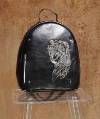 Style with Leather Backpack and Wolf Spirit Embroidery design